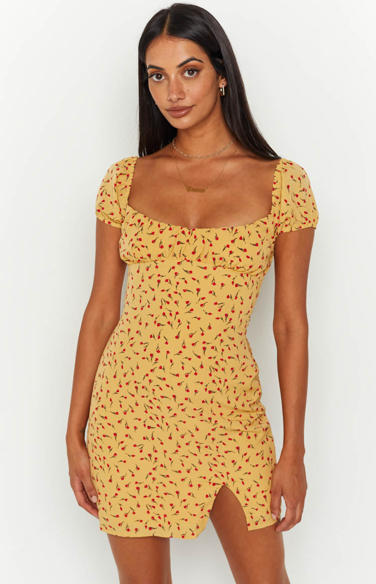 Love & Lust Yellow Floral Cap Sleeve Mini Dress Image