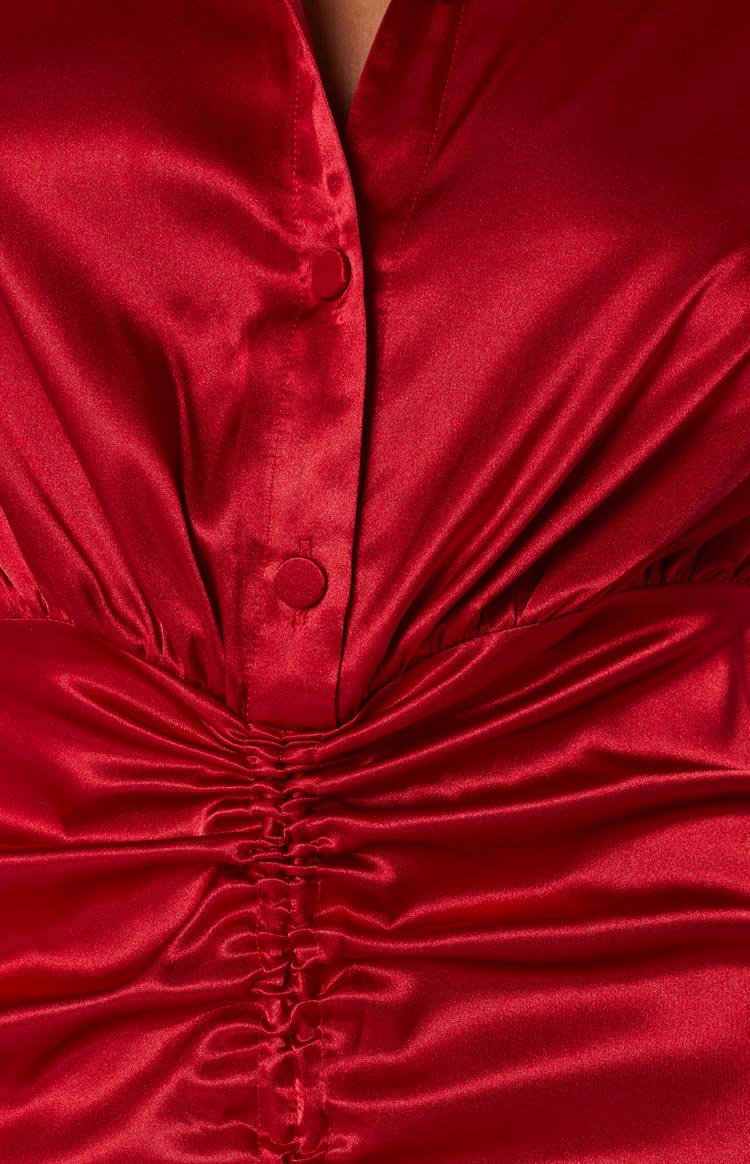 Lover Satin Shirt Dress Red – Beginning Boutique US