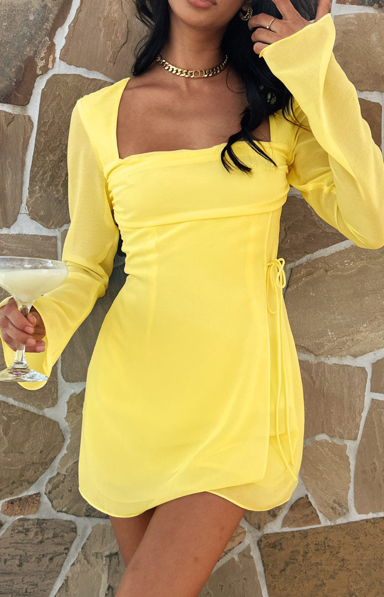 Lucy Yellow Long Sleeve Mini Dress – Beginning Boutique US