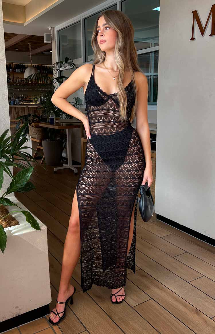 Lust Black Lace Crochet Maxi Dress Image