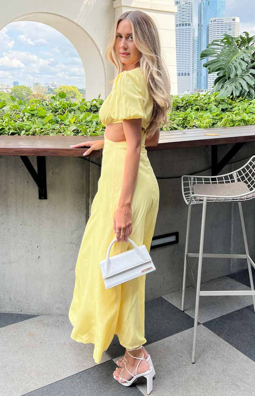 Maisie Yellow Puff Sleeve Midi Dress – Beginning Boutique US