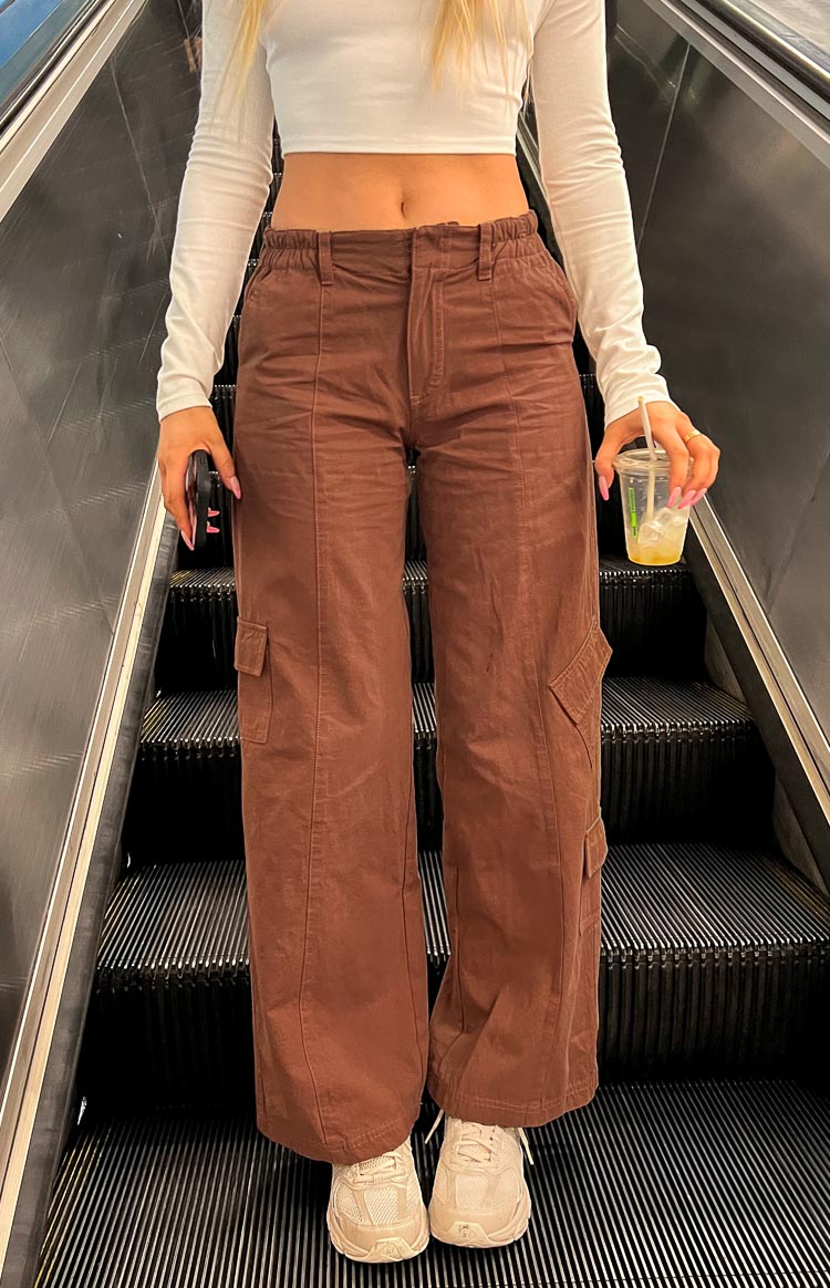 Beginning Boutique Millie Brown Low Rise Cargo Trousers