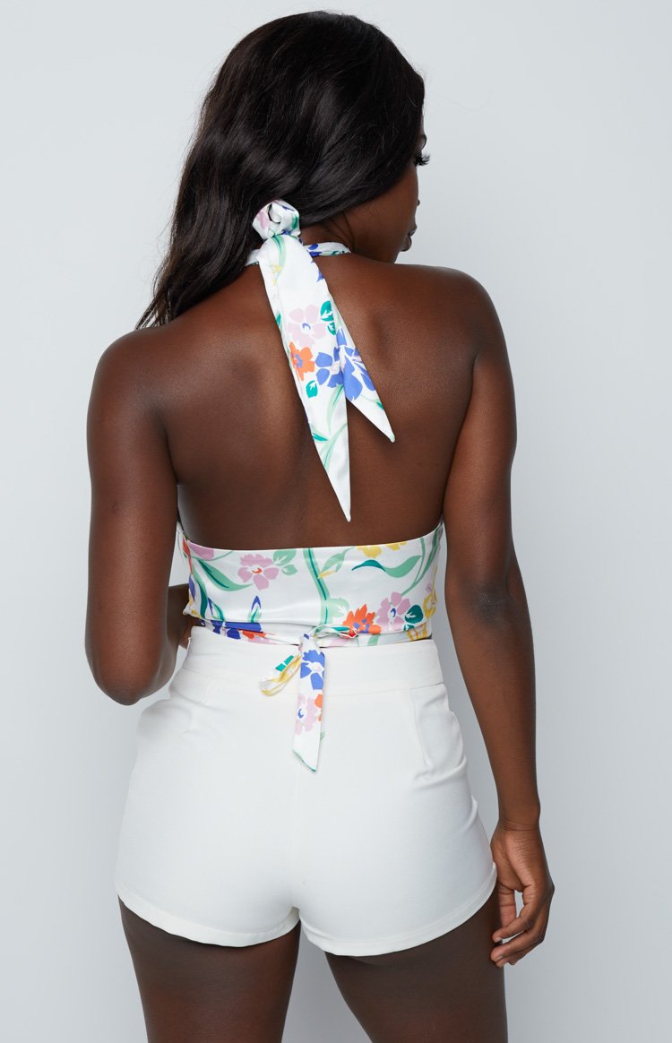 Moonstone White Floral Crop Top Image