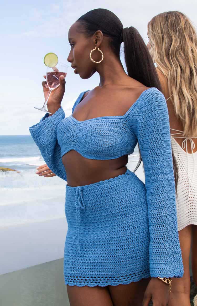 Olympia Blue Crochet Mini Skirt Image