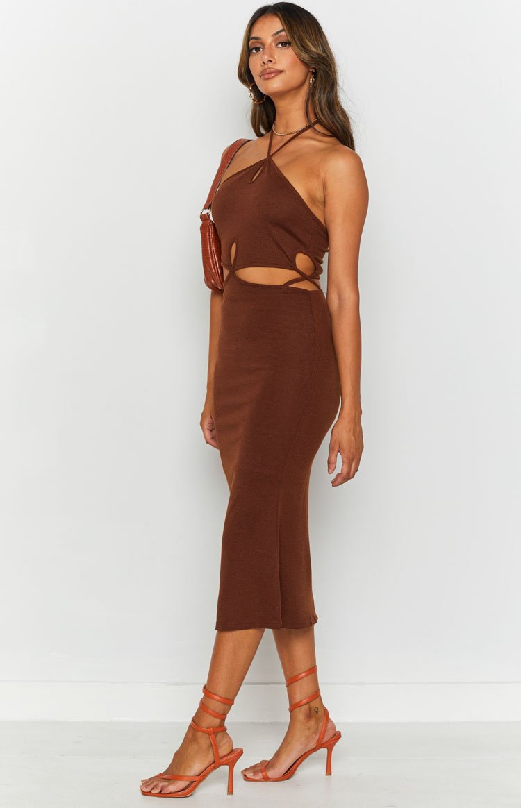 Quanah Cut Out Midi Dress Brown Image