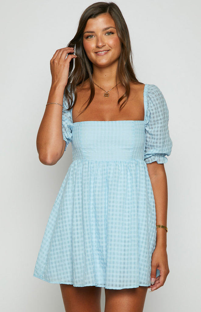 Rubi Blue Babydoll Mini Dress Beginning Boutique US