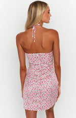 Sofia Pink Floral Halter Mini Dress – Beginning Boutique US