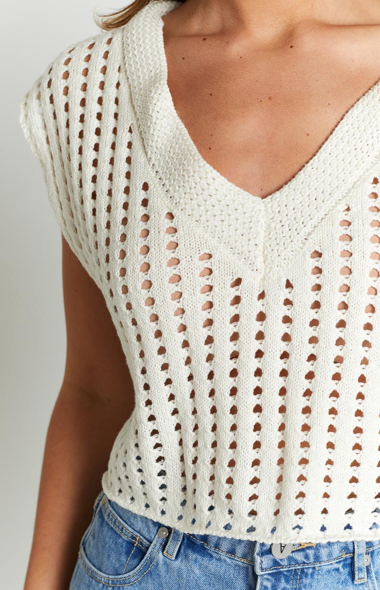 Terry Cream Crochet Knit Vest Image