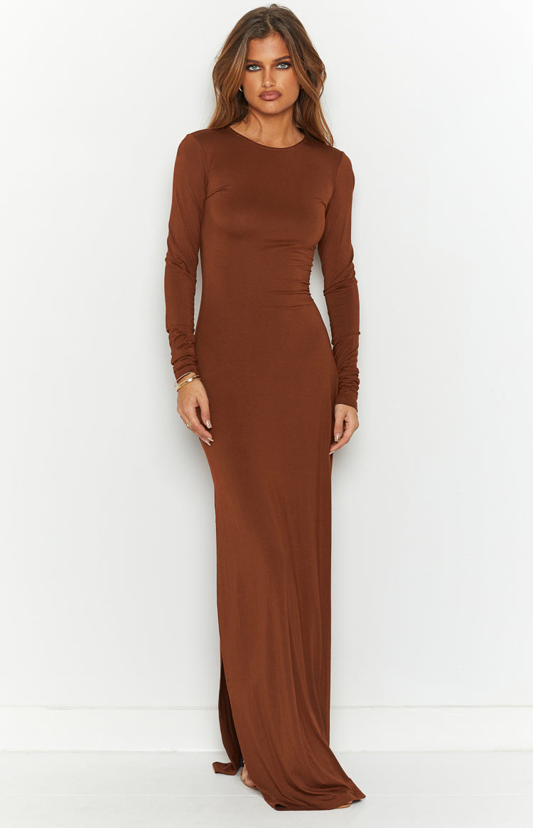 Toni Brown Long Sleeve Maxi Dress Image