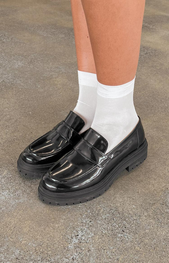 Tony Bianco Wiz Hi Shine Black Loafers | Beginning Boutique US display picture 2