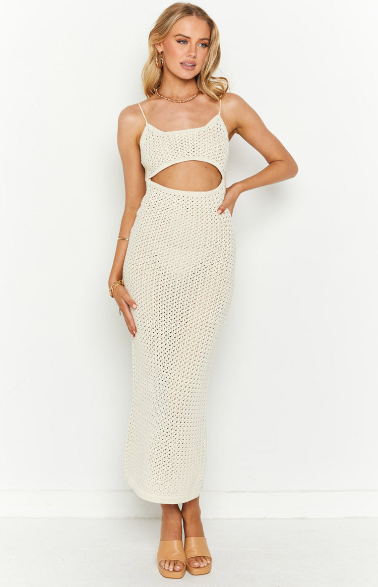 Zuri Beige Crochet Knit Maxi Dress – Beginning Boutique US