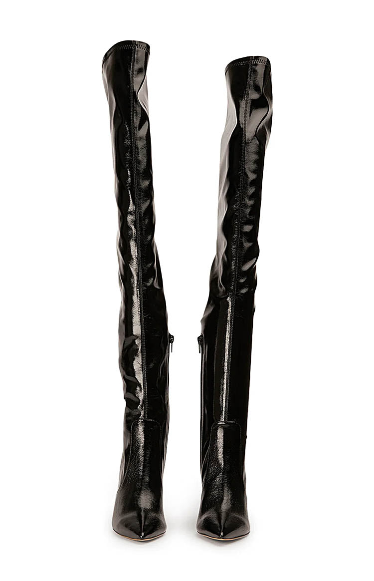 Tony Bianco Avah Black Crinkle Patent Knee High Boots Image