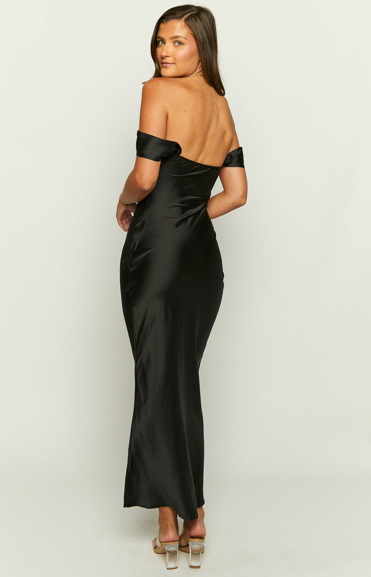 Ella Black Off Shoulder Formal Maxi Dress Image