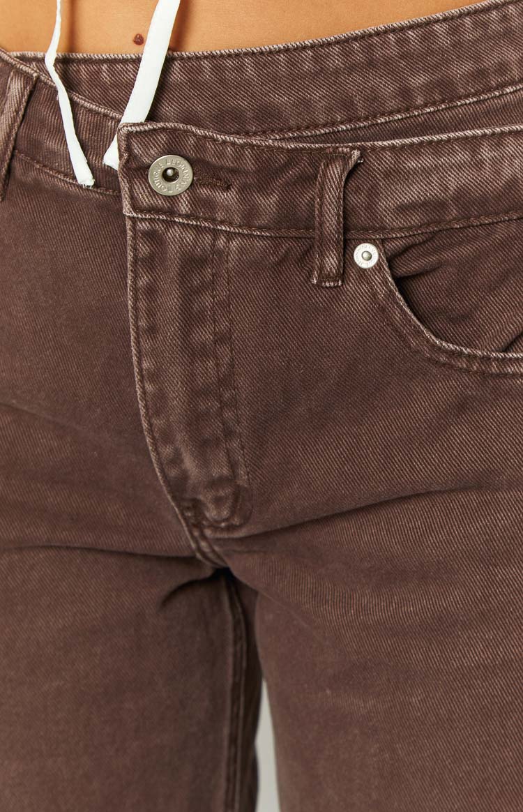Kansis Brown Uneven Waist Jeans Image
