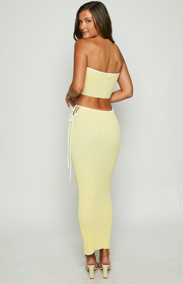 Pia Yellow Contrast Bind Knit Midi Skirt Image