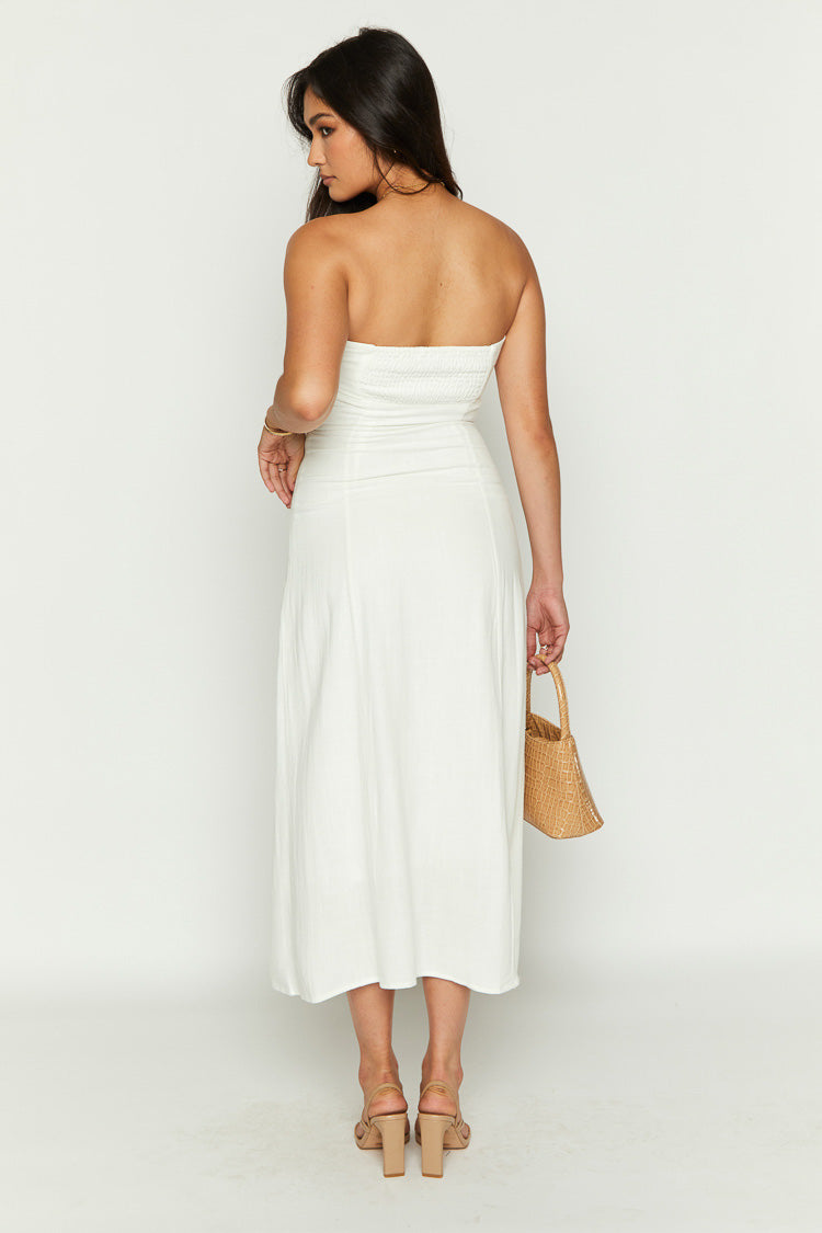 Vienna White Linen Blend Strapless Midi Dress Image